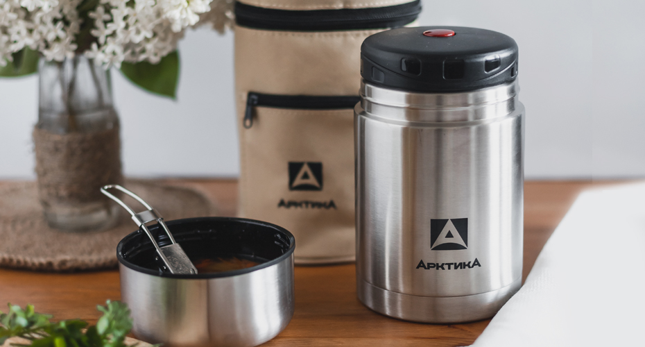 Термос с широким горлом в чехле