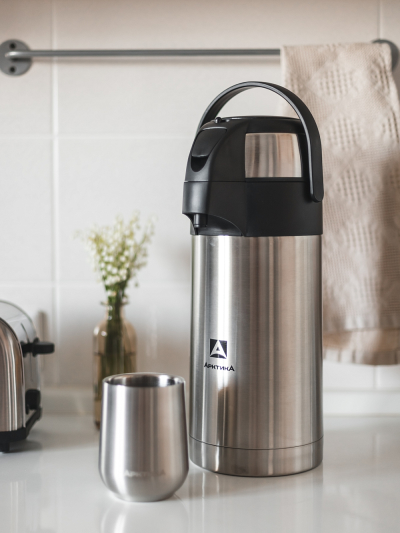 Термос 3л серии 501 стальной с помпой - 2