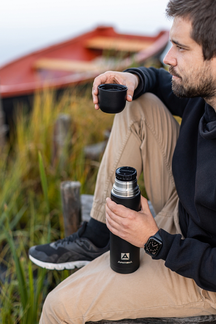 Термос 0.75л серии 102 чёрный текстурный с узким горлом - 4