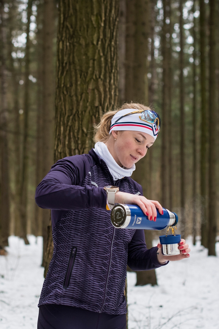 Термос 0.75л серии 106 синий с узким горлом и молотковой эмалью - 5