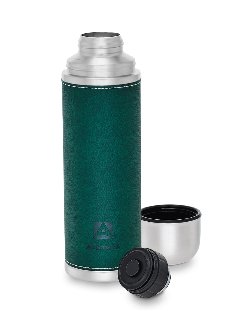Термос 1л серии 108 с зелёной оплёткой из экокожи - 3