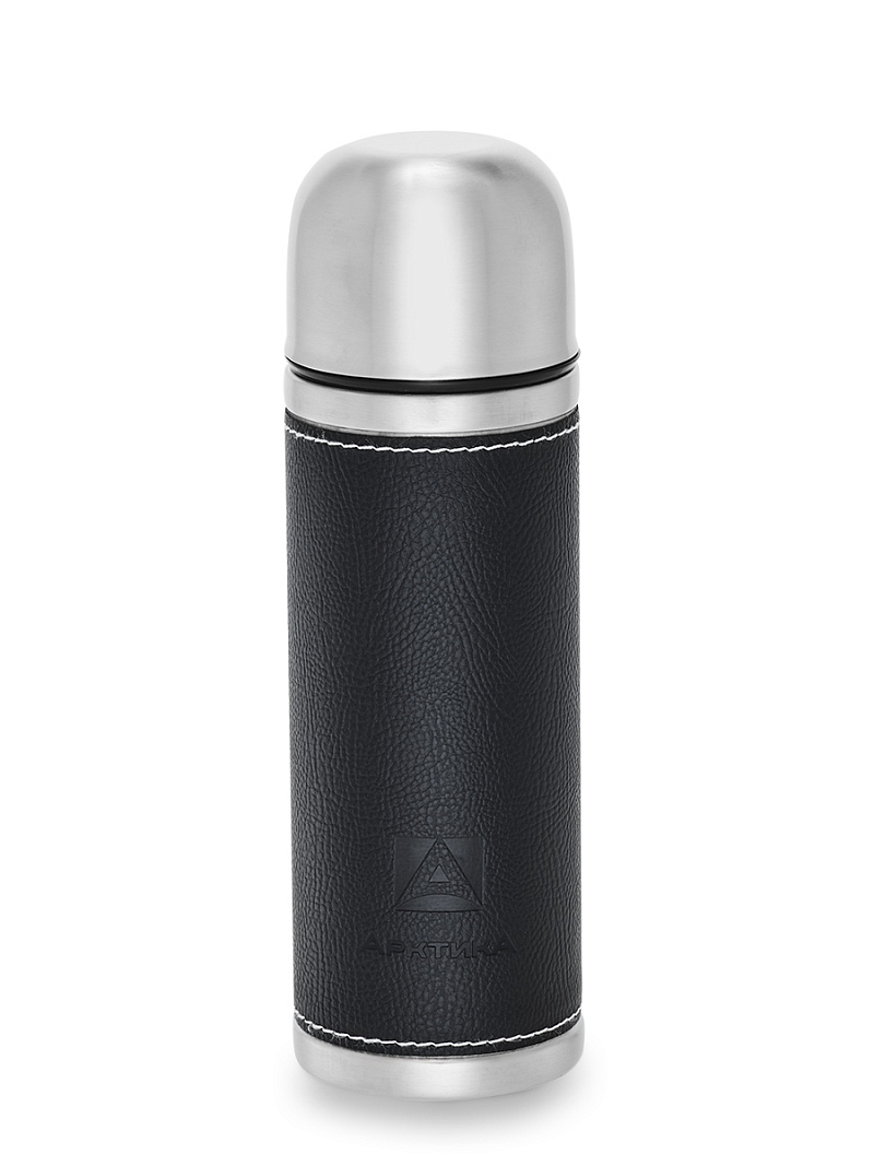 Черный термос с оплёткой из экокожи на 0.5л (уценка) - 1