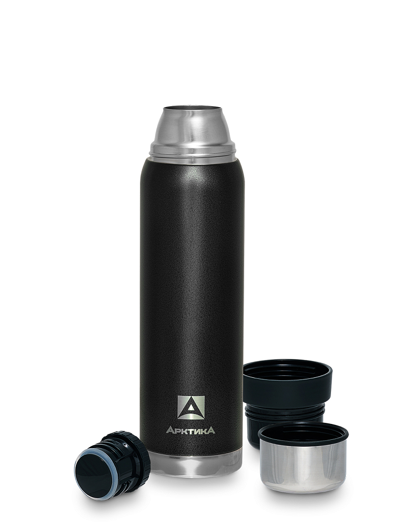 Термос 0.9л серии 106 чёрный с узким горлом и молотковой эмалью - 3