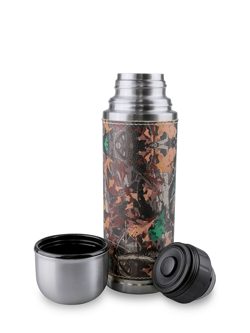 Термос 0.5 серии 108 с оплёткой из экокожи цвета хаки - 2