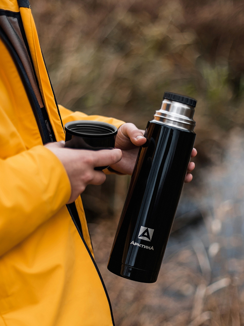 Термос 1л серии 102 чёрный глянцевый с узким горлом - 4