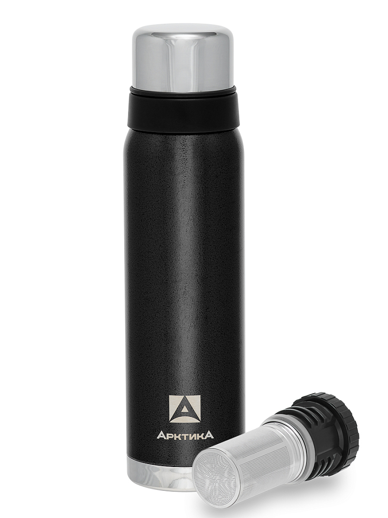 Термос 0.9л серии 106 чёрный с ситечком и молотковой эмалью - 1