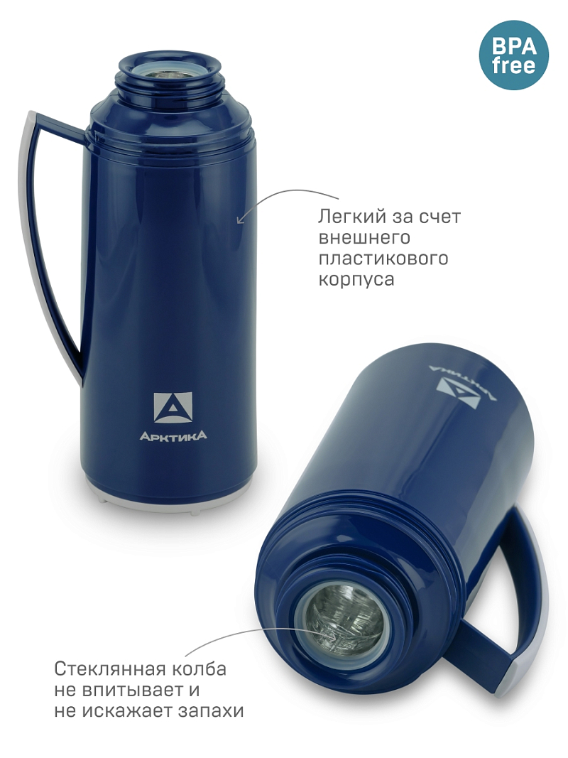 Термос 1л серии 1010 синий стеклянный - 4