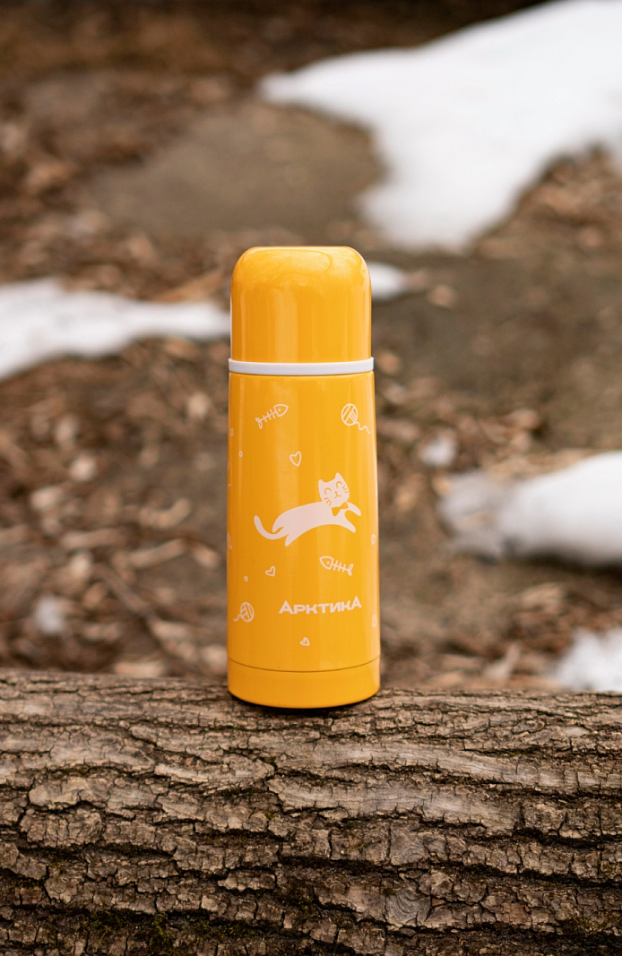 Термос 0.35л серии 102 жёлтый с узким горлом и рисунком - 2