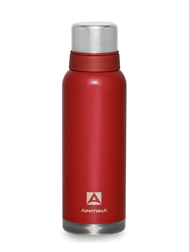 Термос 1.2л серии 106 красный с узким горлом и молотковой эмалью - 1