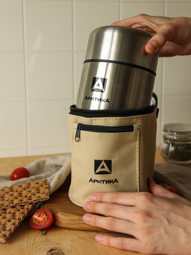 Термос 0.5л серии 301 для еды стальной с широким горлом и чехлом - 2