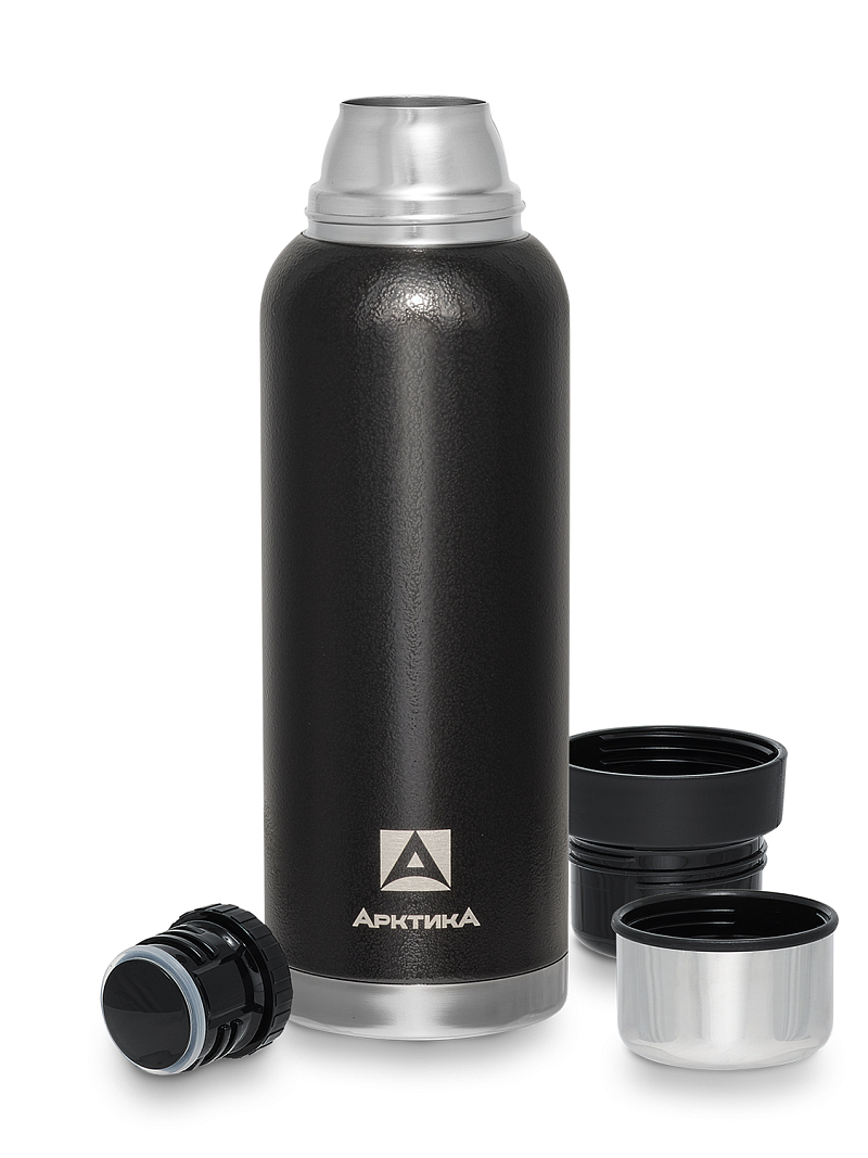 Термос 1.2л серии 106 чёрный с узким горлом и молотковой эмалью - 3