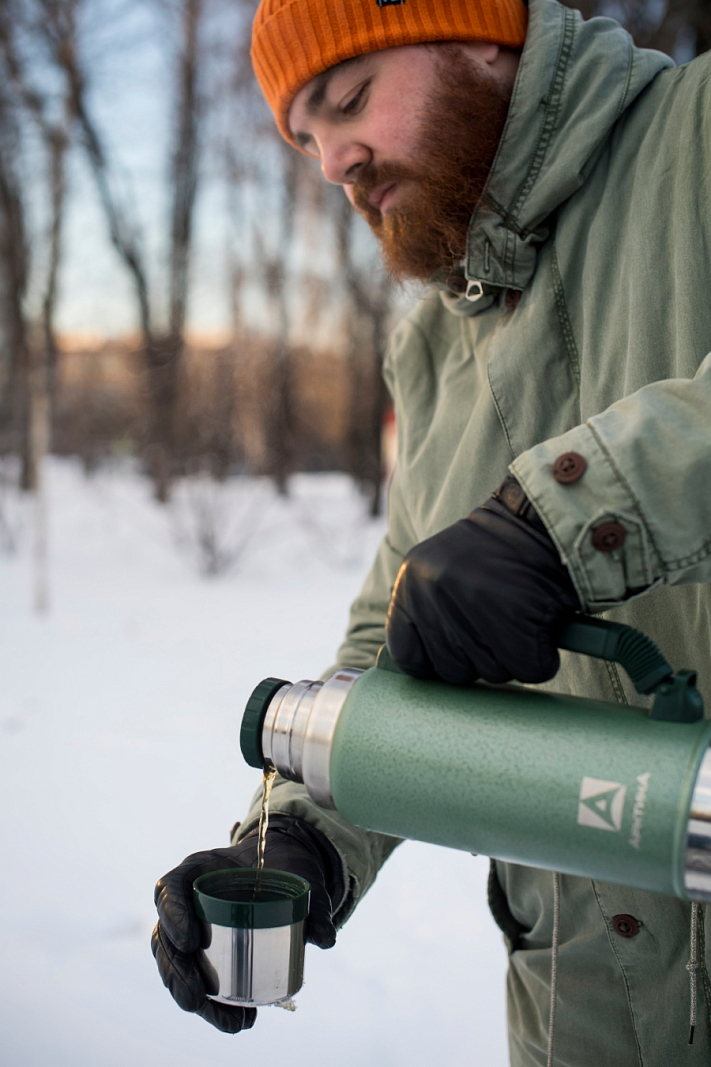 Термос 1.25л серии 106P «УАЗИК» зелёный с ручкой - 6