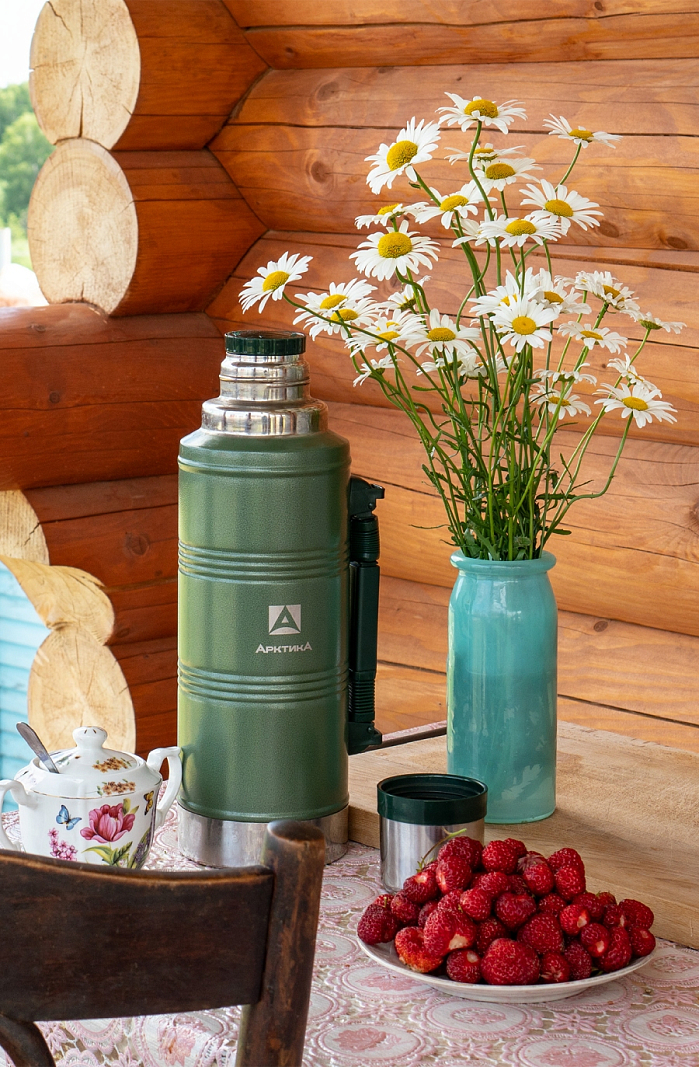 Термос 2.2л серии 106P «УАЗИК» зелёный с ручкой - 4