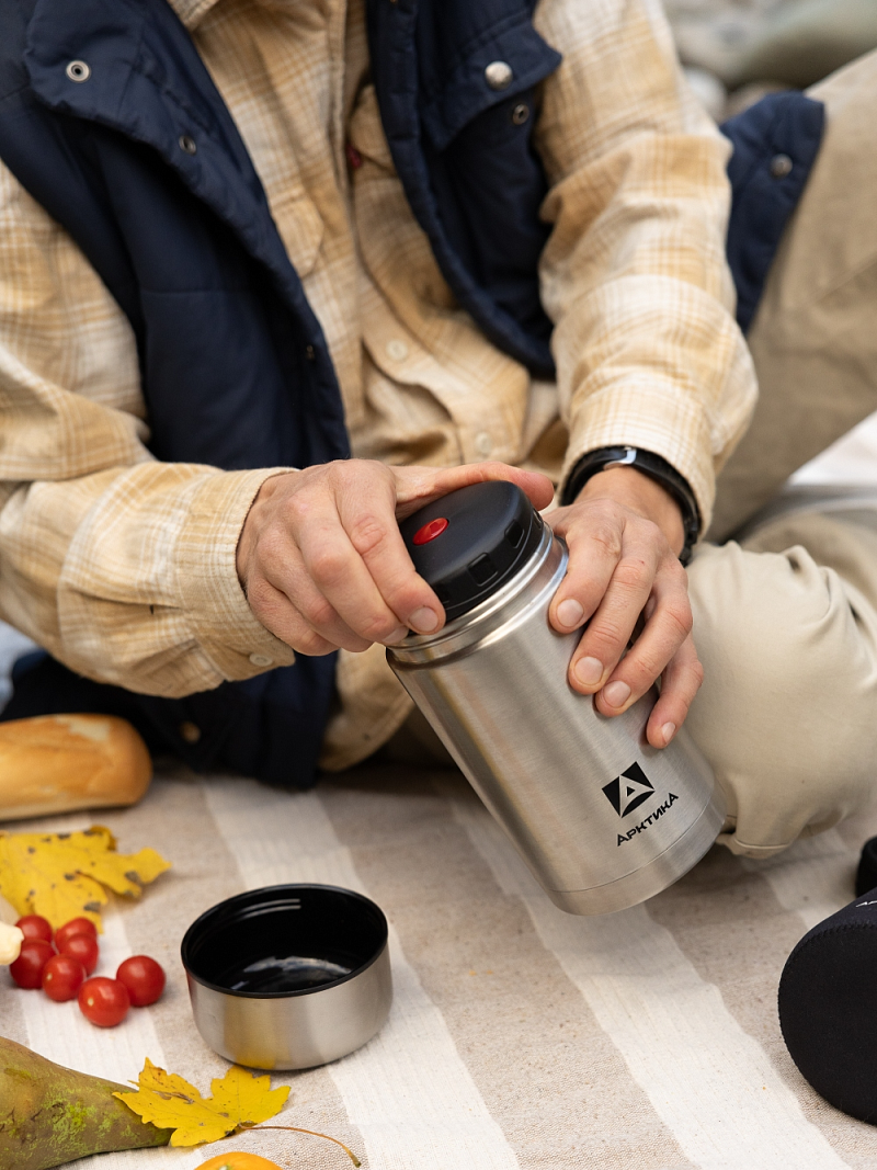 Термос 1л серии 301 для еды стальной с широким горлом и чехлом - 4