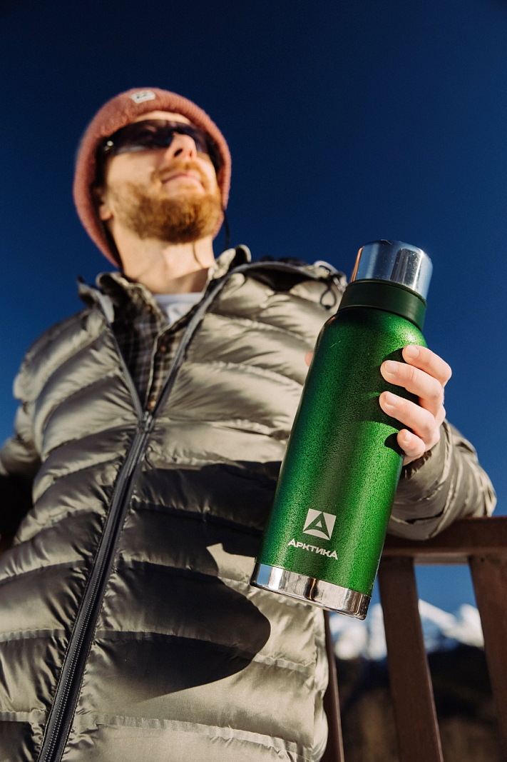 Термос 1.2л серии 106 зелёный с узким горлом и молотковой эмалью - 4