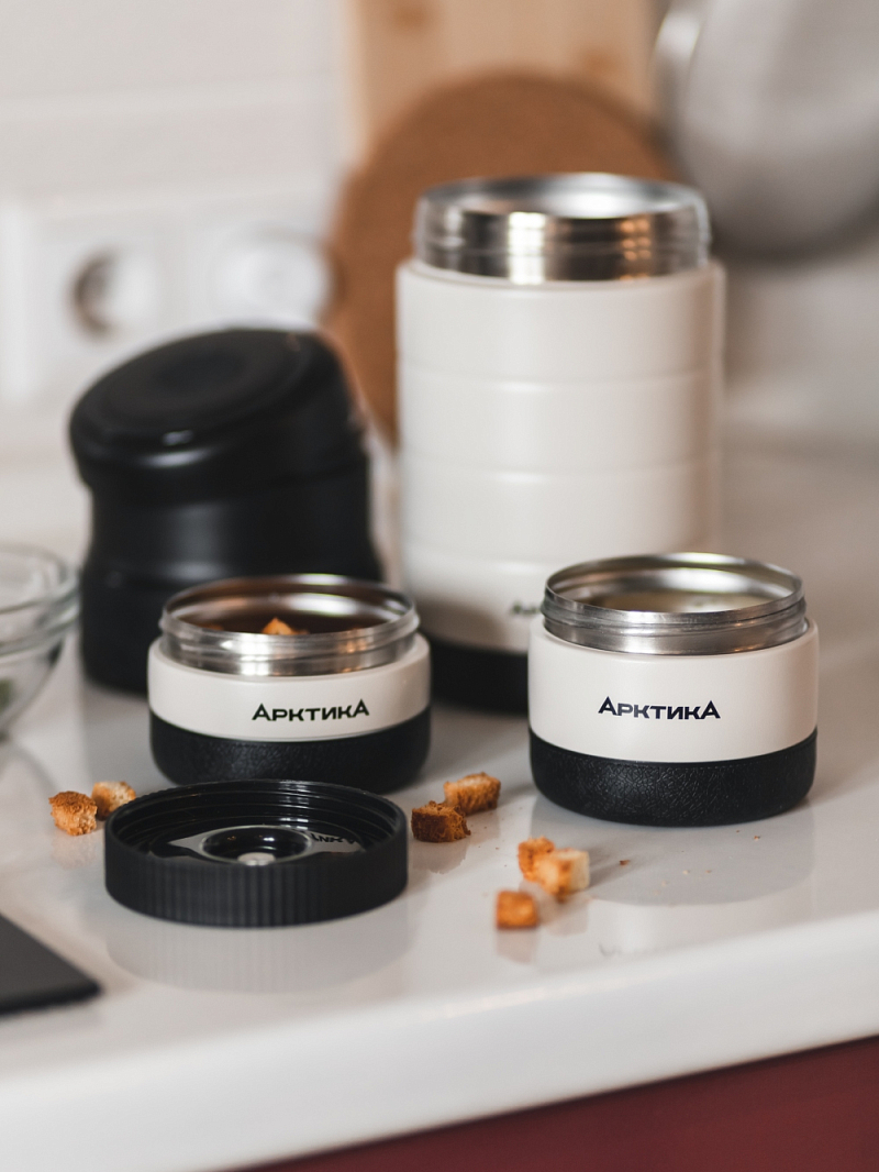 Термос 1.3л серии 308 для еды бежевый с контейнерами - 2