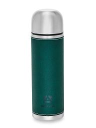 Термос 108 с зеленой оплёткой из экокожи на 1л