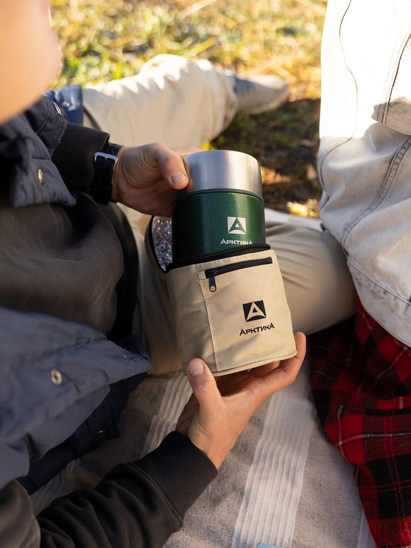 Термос 0.6л серии 306 зелёный с чехлом и складной ложкой - 6