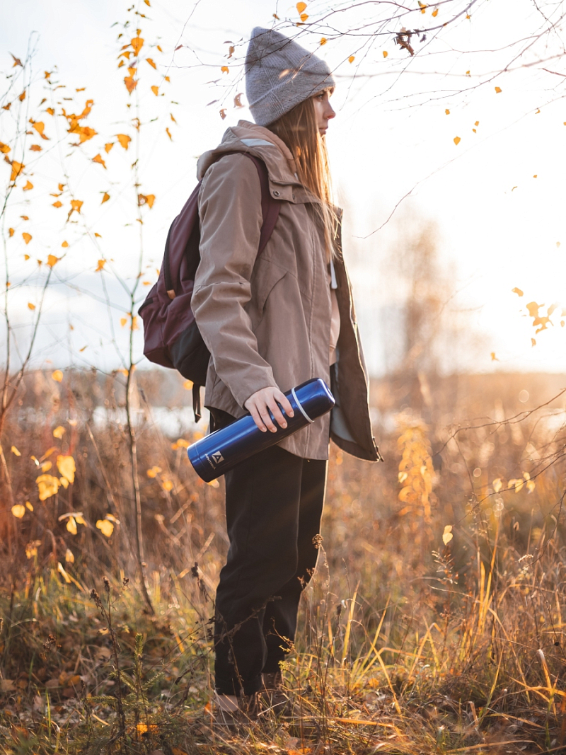  Термос 1л серии 102  синий с узким горлом - 2