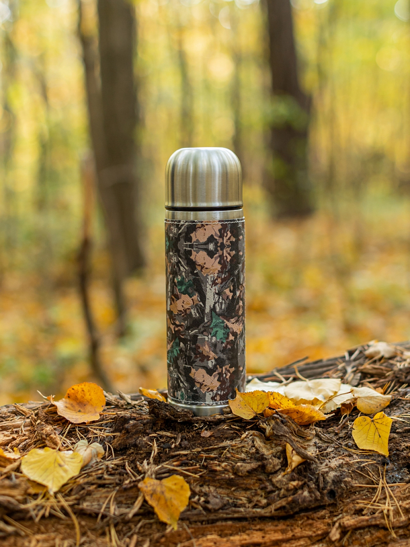 Термос 0.7л серии 108 с оплёткой из экокожи цвета хаки - 2