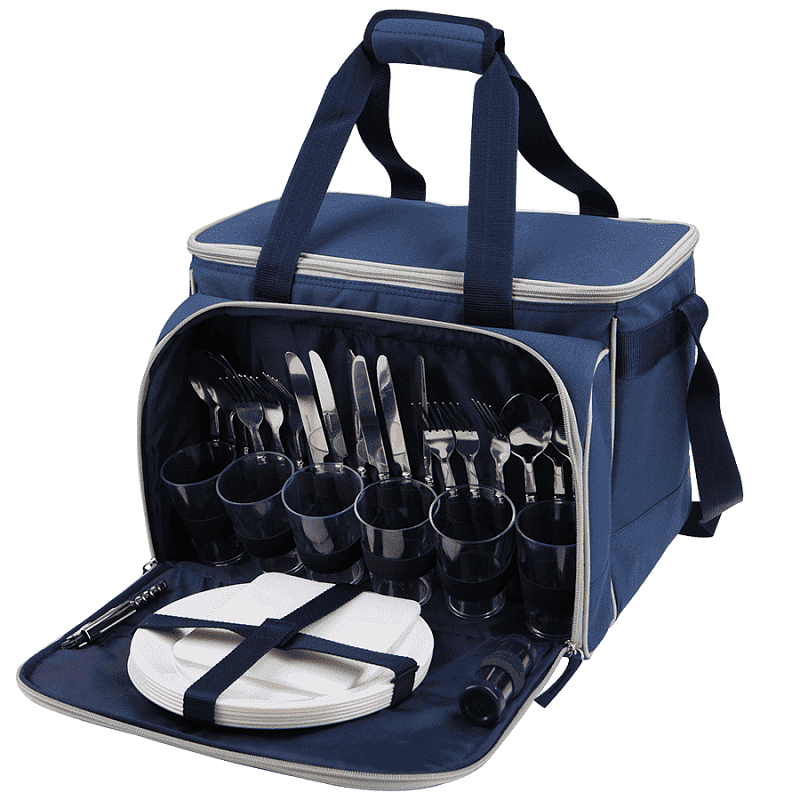 Сумка-холодильник серии 4100 синяя с набором посуды на 6 человек  - 2
