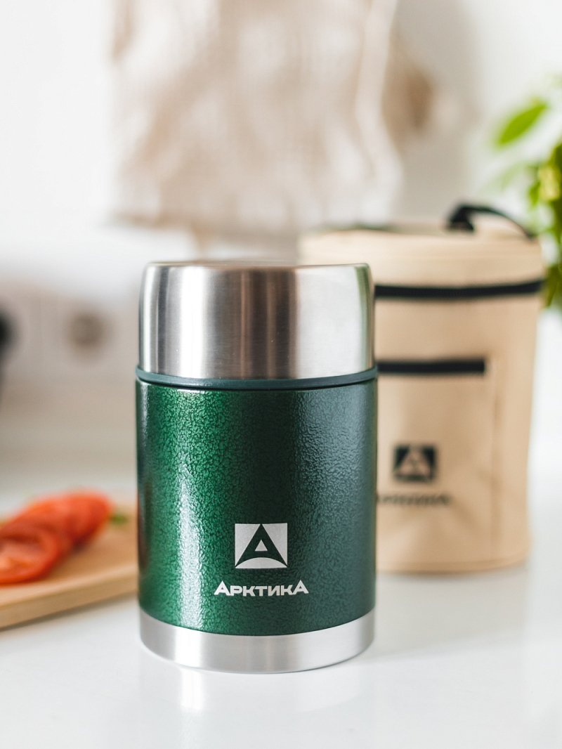Термос 0.8л серии 306 зелёный с чехлом и складной ложкой - 2