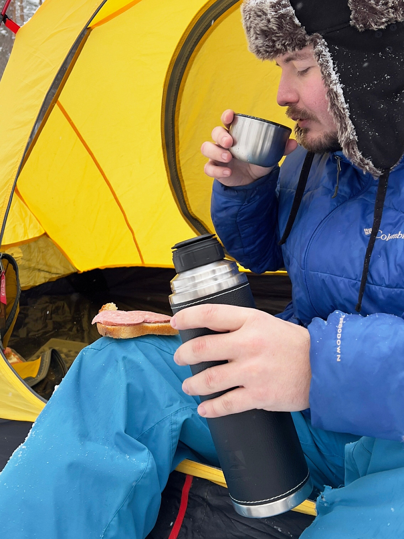 Термос 0.7л серии 108 с чёрной оплёткой из экокожи - 4