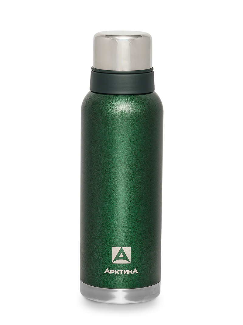 Термос 1.2л серии 106 зелёный с узким горлом и молотковой эмалью - 1