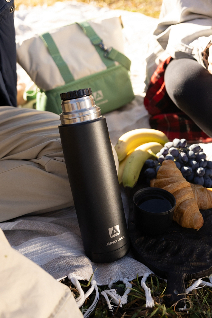 Термос 1л серии 102 чёрный текстурный с узким горлом - 2