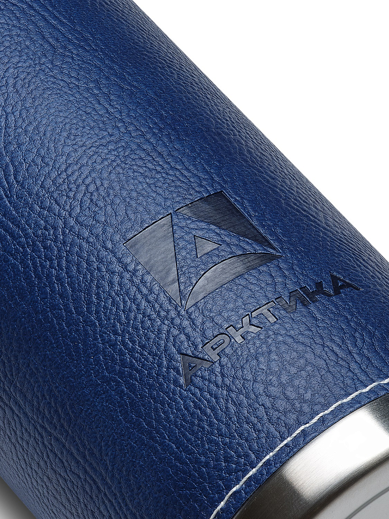 Термос 1л серии 108 с синей оплёткой из экокожи - 5