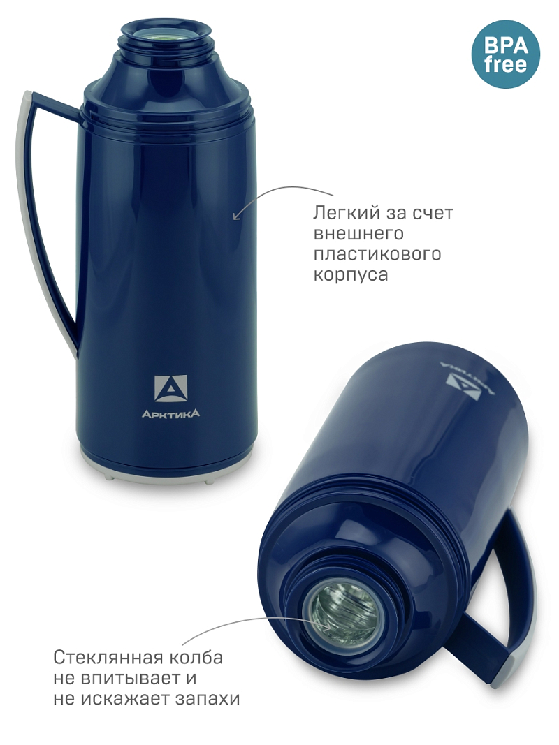 Термос 1.7л серии 1010 синий стеклянный - 4