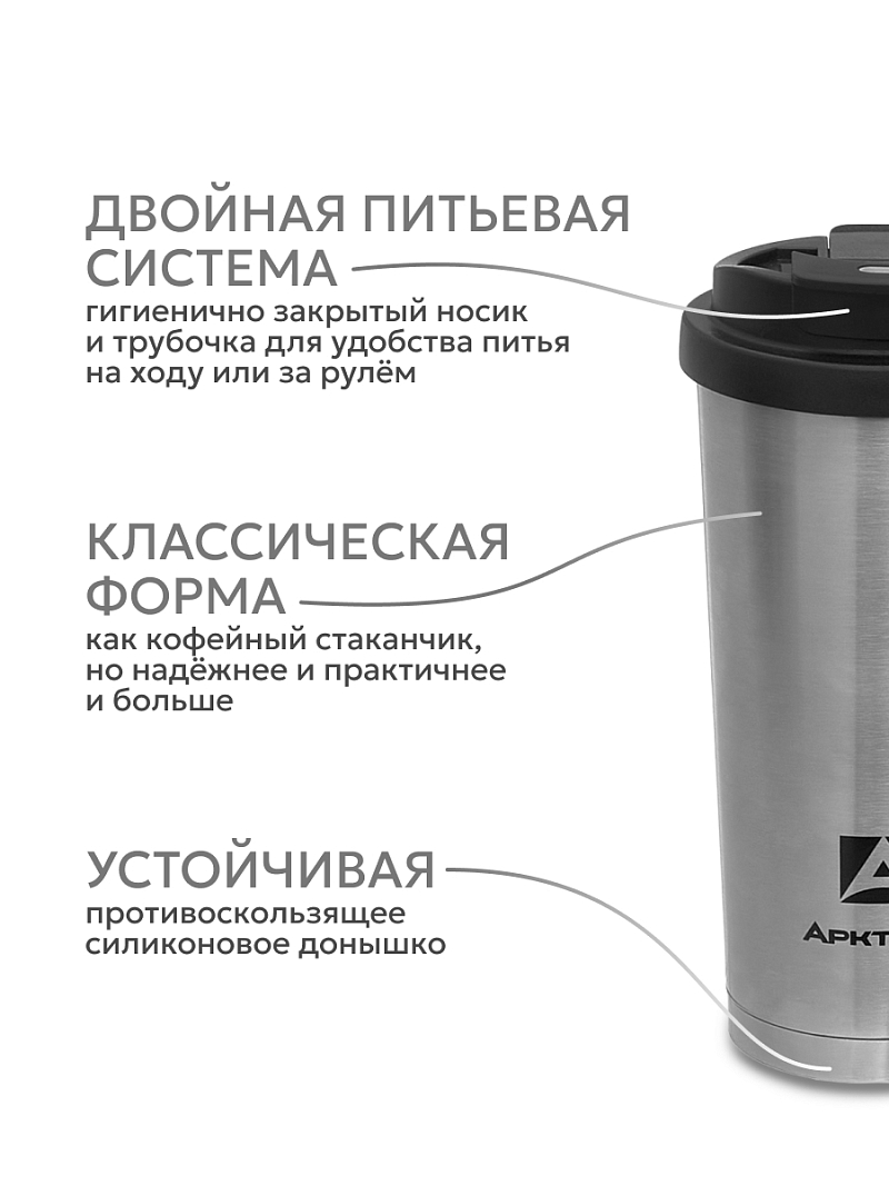 Термокружка 0.5л серии 714 стальная с двойной питьевой системой - 3