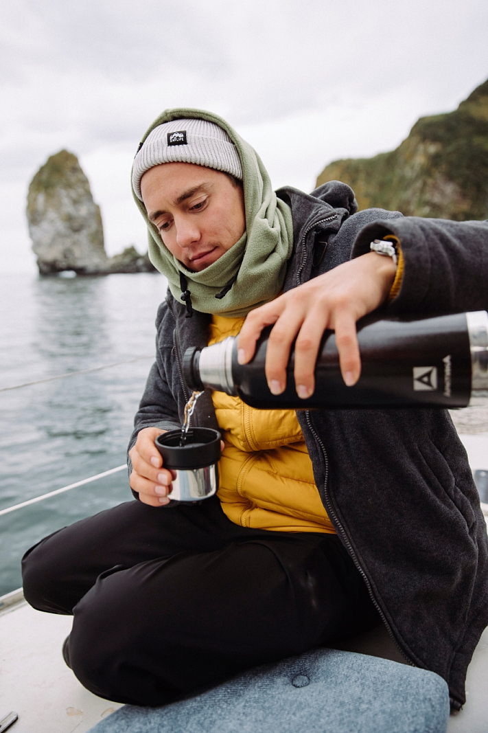 Термос 1.2л серии 106 чёрный с узким горлом и молотковой эмалью - 4