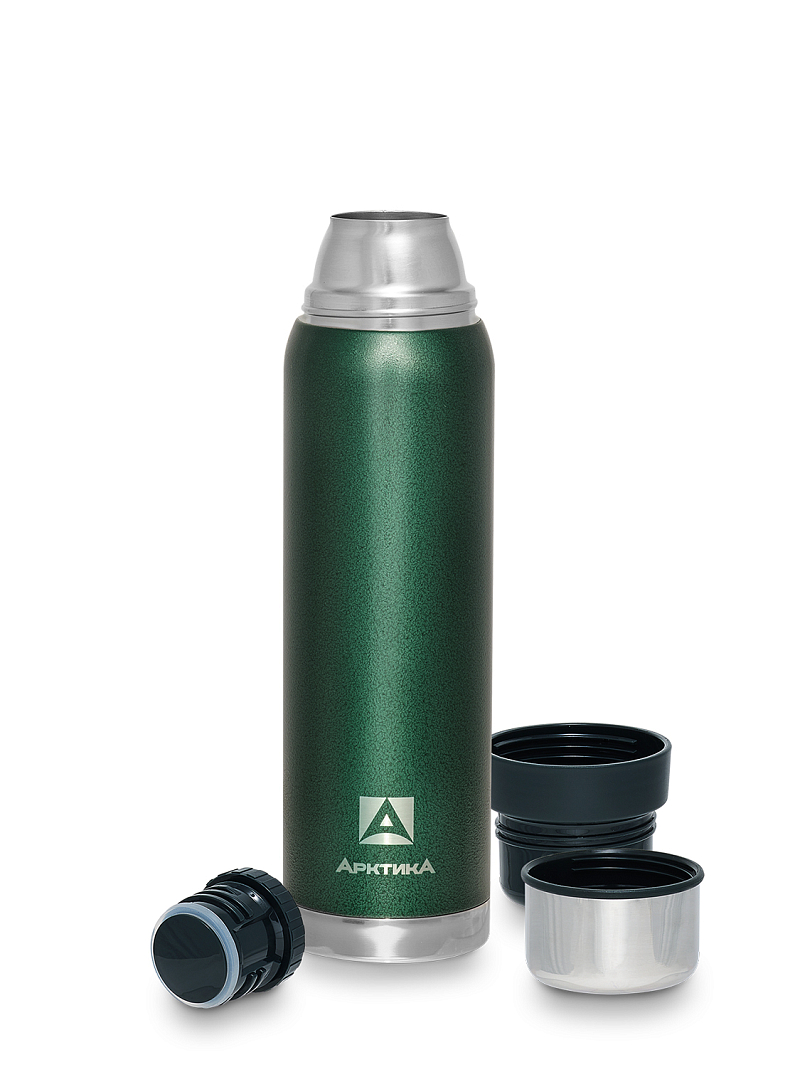 Термос 0.9л серии 106 зелёный с узким горлом и молотковой эмалью - 3