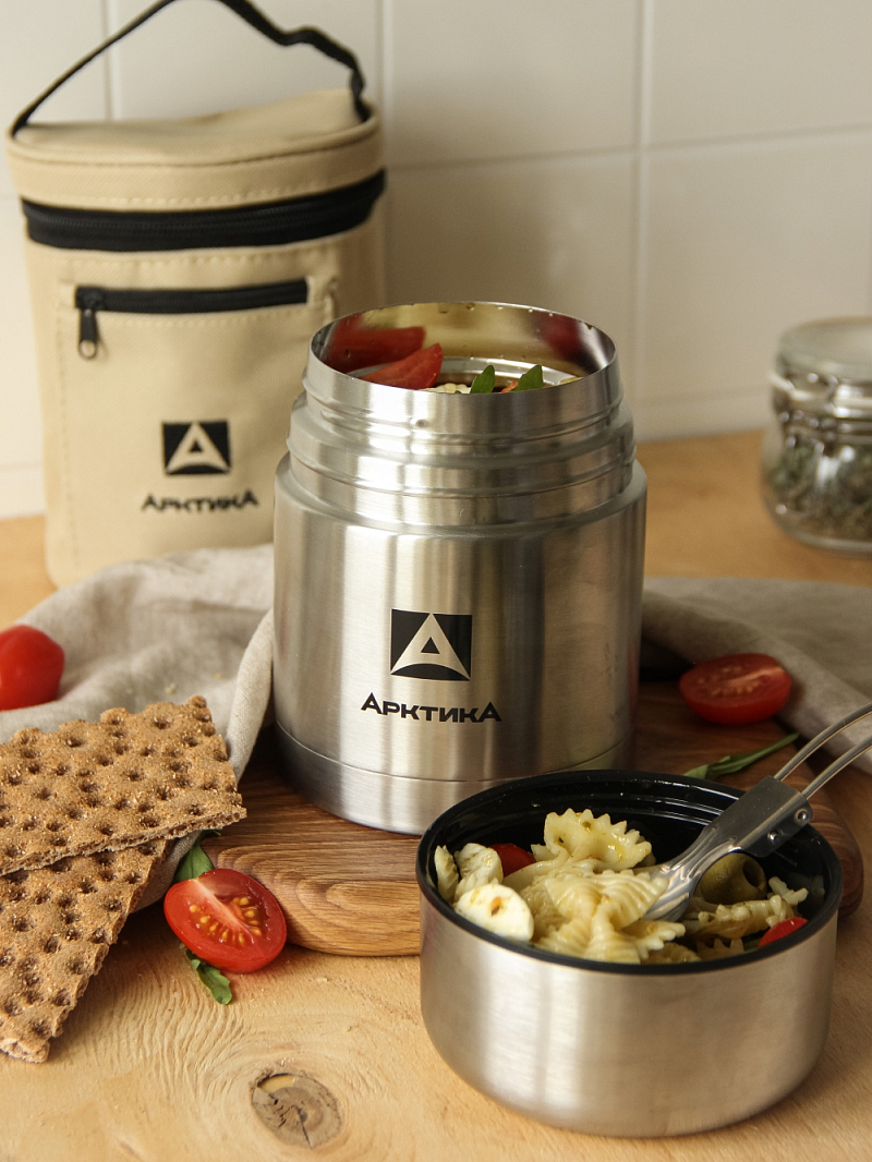 Термос 0.5л серии 301 для еды стальной с широким горлом и чехлом - 4