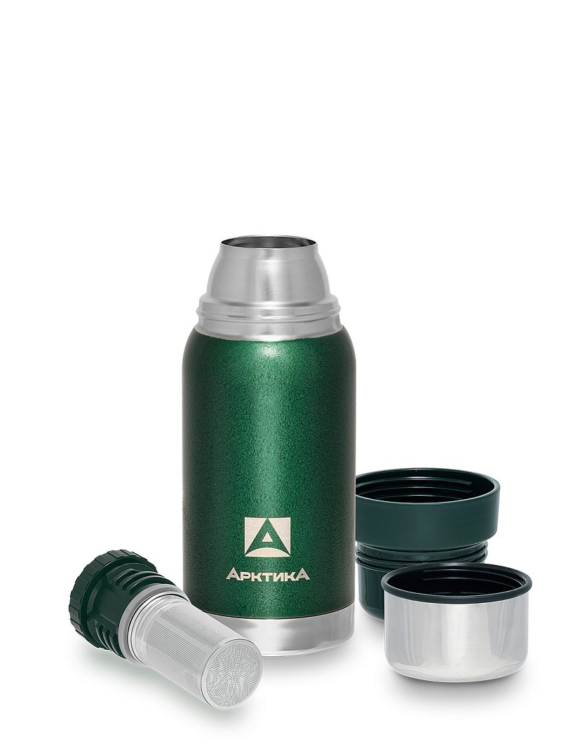 Термос 0.5л серии 106 зелёный с ситечком и молотковой эмалью - 3