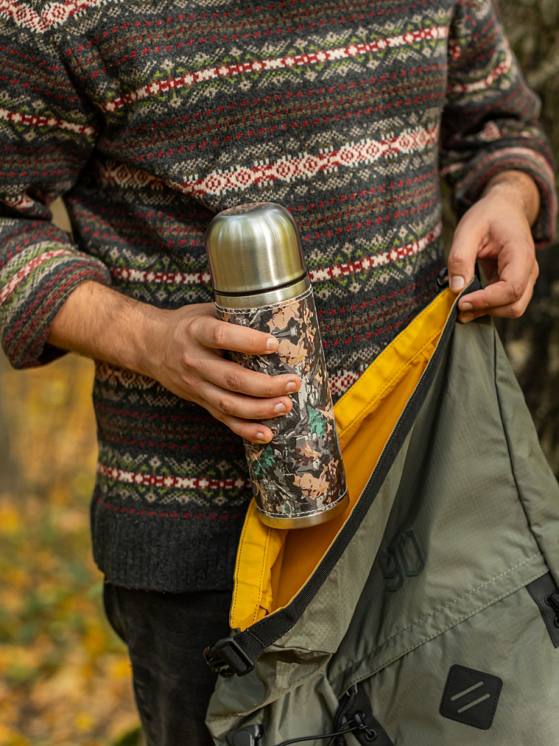 Термос 0.7л серии 108 с оплёткой из экокожи цвета хаки - 6